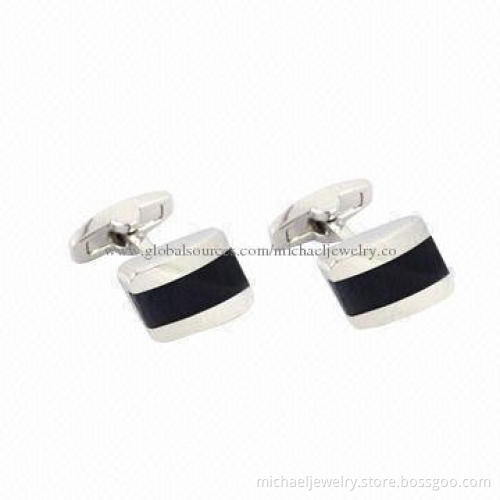 Brass cufflinks with onyx, concise and postmodern